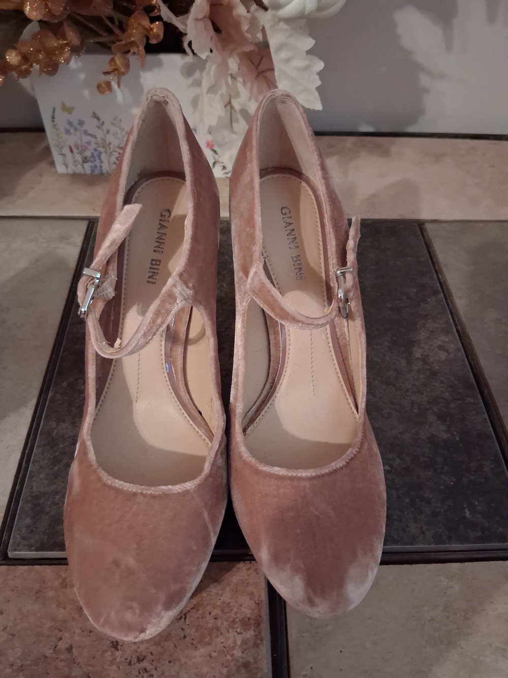 Gianni Bini Blush Velvet Mary Jane Heels